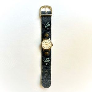 Ventex Antimagnetic Windup Brass Toned Blue Suede Strap Bumblebee Watch